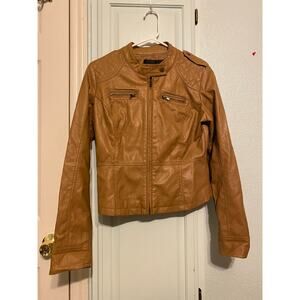 IB Diffusion-Motorcycle style MOTO Jacket Zip Up Brown Faux Leather Women's M